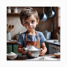 Little Boy In The Kitchen Canvas Print