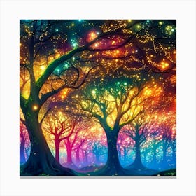 A captivating scene of trees that appear to be alive, with twinkling lights and vibrant 13 Canvas Print