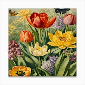 Tulips And Butterflies 6 Canvas Print