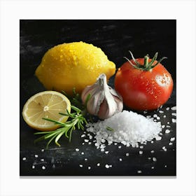 Fresh Food Lemon Tomato Garlic Salt Cooking Art Print Canvas Print