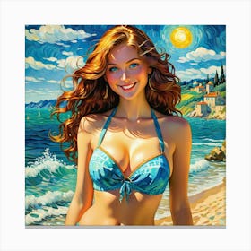 Beautiful Woman On The Beach Canvas Print