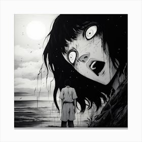 Girl With A Big Head black and white manga Junji Ito style Canvas Print