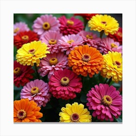 A Vibrant Collection Of Blooming Zinnias In Bright, Cheerful Colors 1 Canvas Print