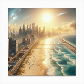 Beach City In Space - Futuristic Art Canvas Print