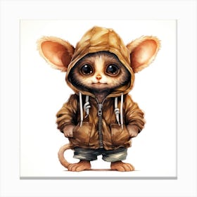 Watercolour Cartoon Tarsier In A Hoodie 2 Canvas Print