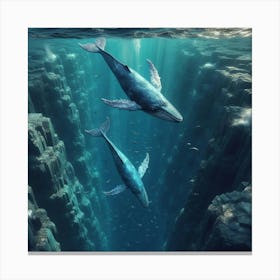 Two Whales Swimming In The Ocean Canvas Print