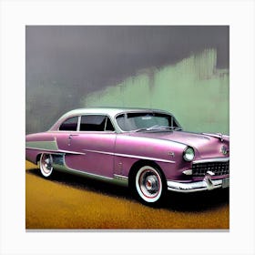 Pop Art, Textured canvas, pink classic retro car limited edition 3/4 Canvas Print