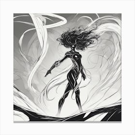 Negative Space Comic Art, Fierce Heroine, Silhouette, Black And White Backdrop, Clean Lines, Minima (7) Canvas Print