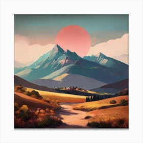 Boho Art Minimalist Landscape Mountains (4) Canvas Print