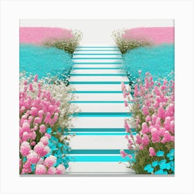 Pink And Blue Flower Garden Canvas Print