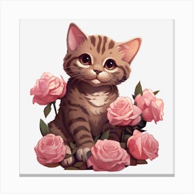 Cat With Roses 2 Canvas Print