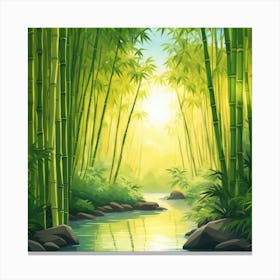 A Stream In A Bamboo Forest At Sun Rise Square Composition 139 Canvas Print