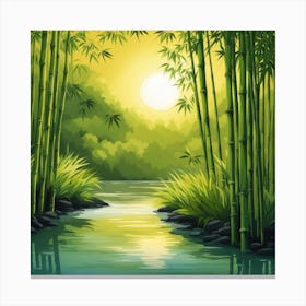 A Stream In A Bamboo Forest At Sun Rise Square Composition 104 Canvas Print