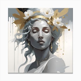 Lily Of The Valley Greek Goddess Gold and watercolor splatter Canvas Print