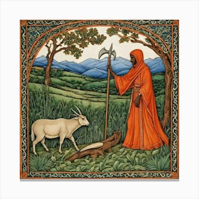 Shepherd And His Sheep Canvas Print