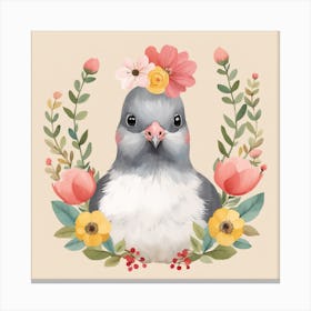 Floral Baby Pigeon Nursery Illustration (63) Canvas Print