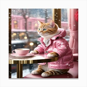 Cat In Pink Coat 1 Canvas Print