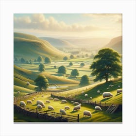 Sheep In The Valley Canvas Print