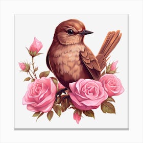 Bird On Roses 4 Canvas Print