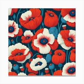 Red Poppies Flowers Art Nature Pattern Canvas Print