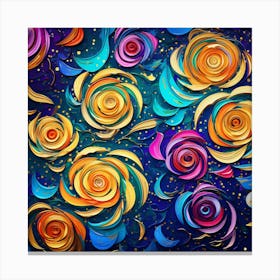 Abstract Roses On Blue Background Canvas Print