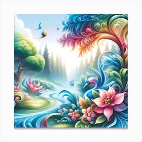 Colorful Flowers In The Forest Canvas Print