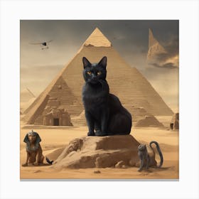 Black Cat In Front Of Pyramids Canvas Print