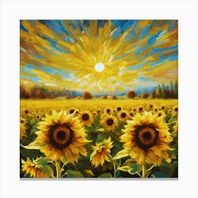 Sunflowers Below Sun Canvas Print