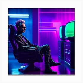 Cyberpunk Man Watching TV In The Future Canvas Print