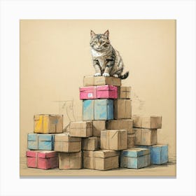 Cat On Boxes Canvas Print