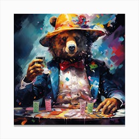 Bear At The Poker Table Canvas Print