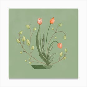 Tulips In Pot On Sap Green Canvas Print