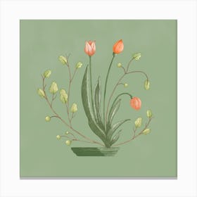 Tulips Ikebana On Sap Green Canvas Print