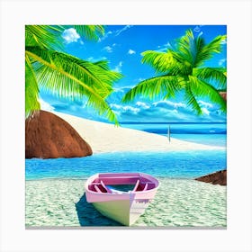 Pink Boat On The Beach Canvas Print