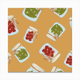 Preserved Food Pickles And Tomatoes Seamless Print Canvas Print
