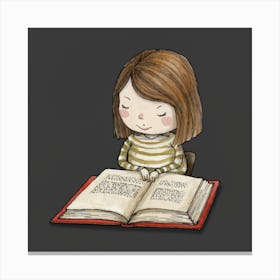 Little Girl Reading A Book 1 Canvas Print