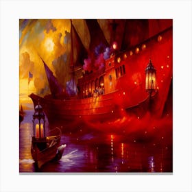 Disney Ship At Night Canvas Print