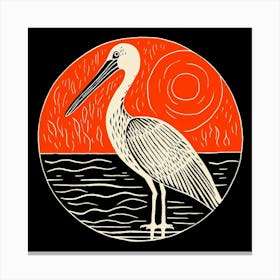 Retro Bird Lithograph Pelican 2 Canvas Print