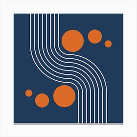 Modern Geometric Lines in Navy and Burnt Orange (Rainbow and Sun Abstract) 1 Canvas Print