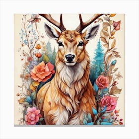 Deer With Roses 1 Canvas Print