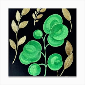 Green Leaves On Black Canvas Canvas Print