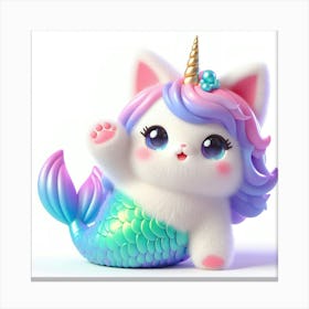 Fluffy 3D image of mermaid caticorn 14 Canvas Print