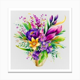 Watercolor Mardi Gras Flower Bouquets 14 Canvas Print