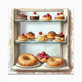 French Patisserie Window In Watercolor Showcasing Delectable Pastries 1 Canvas Print