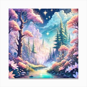 A Fantasy Forest With Twinkling Stars In Pastel Tone Square Composition 390 Canvas Print