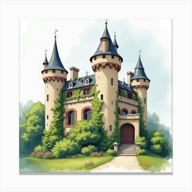 Ferrari By A Watercolor Majestic Castle With Turrets And Ivy 1 1 Canvas Print