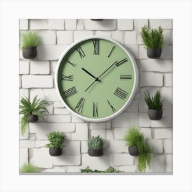 Green Wall Clock Canvas Print