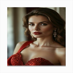 Pretty Woman In Red Stunning Dress Canvas Print