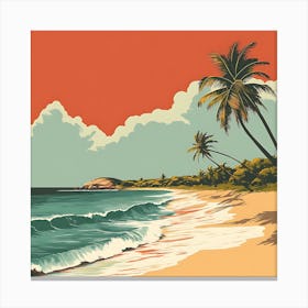 Tropical Beach With Palm Trees Canvas Print