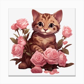 Cat With Roses 3 Canvas Print